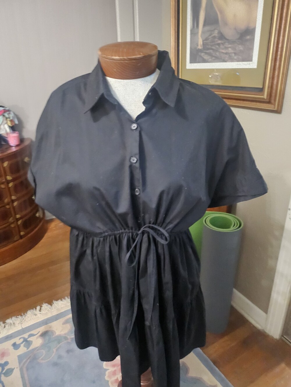 Zara Black Button-Front Tie-Waist Mini Dress